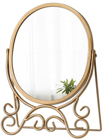 Sintosin Schminkspiegel Oval Tischspiegel mit Metallrahmen, Vintage Kosmetikspiegel Gold, Standspiegel Klein für Wohnzimmer, Schlafzimmer, Tischplatte