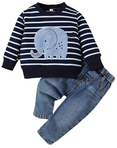 LUVCES Abbigliamento Bambino Set Manica lunga Stampata Felpa Top + Denim Strappati Jeans Pantaloni 2 Pezzi Autunno Primavera Vestiti Outfit 6-24 Mesi