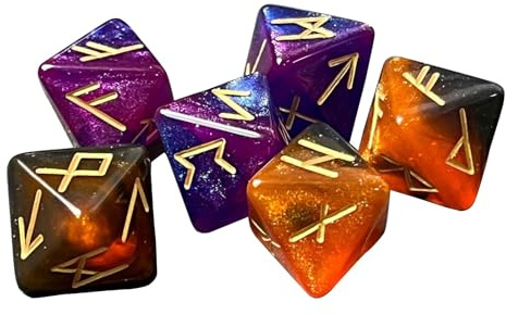 XIAOQENAN 6LOTS Runen Gravierte Oktaedrische Würfel Stern Wahrsagungsrunen Polyedrische Würfel Für Rollenspiele Und Geschenk Die Acrylpolyedrale Verleihen