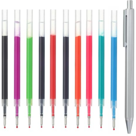 MUJI Gel Ink Pen Set, 10 Colours with Aluminium Body, 0.3-0.5 mm Tips, Japanese Crafted, 11-Piece Set (0.3)