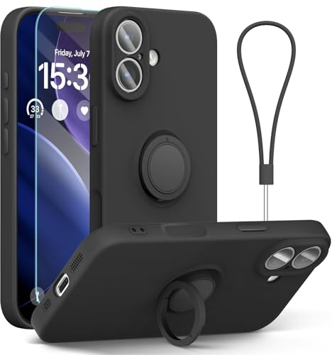 abitku for iPhone 17 Case 6.3'', Ring Stand Silicone Slim Design (with Wrist Strap), Magnetic Car Mount Case Cover Compatible with iPhone 17 (Black)