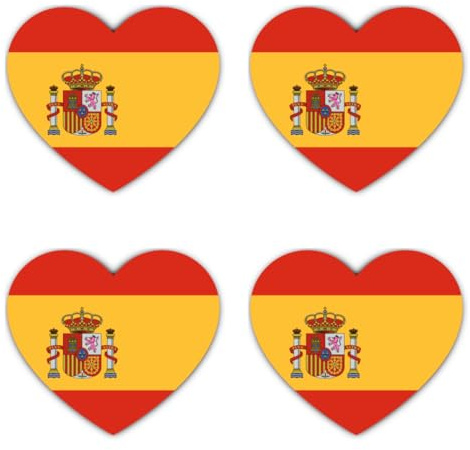 Aufkleber: 100 mm, 4 Stück - Spanien Flagge Herz Aufkleber Set Vinyl 4er 100 mm wetterfest Auto Laptop Koffer