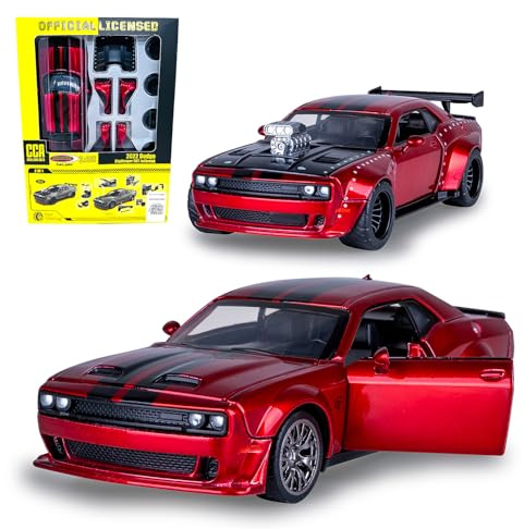 JAMARA 402614 Dodge Challenger SRT Jailbreak Diecast 1:36 2in1 - Modellauto Spielzeug, Kinder Car, Model mini Fahrzeuge, Geschenkidee Kids, Türen manuell öffnen/schließen, Tuning