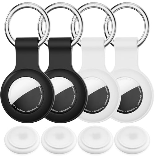 4er-Pack Hülle für Apple AirTag Schlüsselanhänger,IPX8 für AirTag 1 und 2 | Wasserschutz AirTag 2 Anhänger für Schlüssel,Koffer,Tasche,kratzfester Air tag Halter aus Silikon mit Zinklegierungsringe