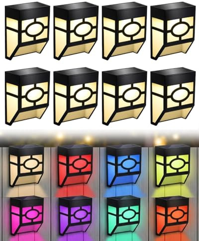 Lulizar Solar Lights Outdoor Garden, 8-Pack IP65 Waterproof Solar Fence Lights with Warm White/Multi-Colour Changing, Solar LED Garden Lights for Garden, Fence, Stairs, Yard and Deck Stairs