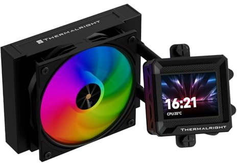 Thermalright FW 120 SE ARGB Black - Refrigeración por agua para CPU (120 mm, AIO, con ventilador ARGB de 2000 rpm, pantalla de 2 pulgadas, resolución de 320 x 240, para AMD AM4/AM5, Intel LGA1700/1851