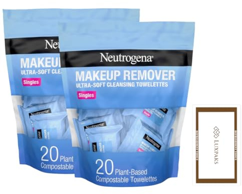 Skincare Set: Neutrogeena Makeup Remover Wipes 2-Pack + LUXPAKS Wipe | Neutrogeena, Makeup Remover Wipes, 2-Pack, Facial Wipes, Travel Size, Beauty Essentials, LUXPAKS Wipe