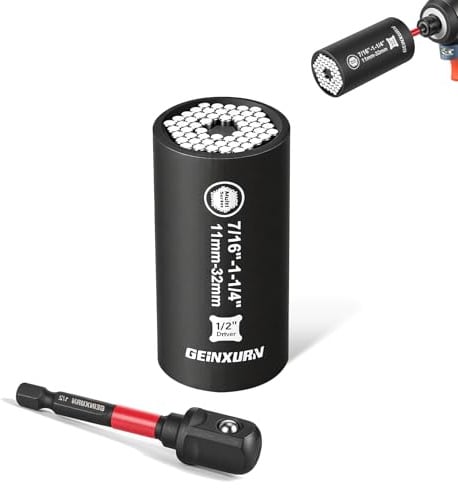 GEINXURN 2Pieces Universal Socket Set (11-32 mm), CR-V Socket Wrench with Impact Socket Adapter(1/2), Universal Socket for Screws, Nuts, and Bolts for Automotive Repair and Home Maintenance