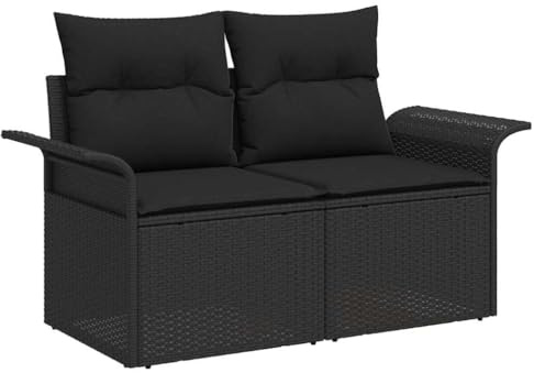 VIHHQGC Modernes Gartensofa Poly Rattan mit Polster in Schwarz, Gartenmöbel Sofa mit Kissen, Outdoor Sitzgruppe mit Kissen, Maße 141 x 62 x 69cm