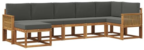 vidaXL Outdoor-Sofagarnitur 7 pcs Natur und Anthrazit Polyester, Modularer Gartensofa-Set, modernes Outdoor-Sofa, wetterfester Terrassenmöbel, Akazienholz, braunes Sitzen