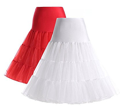 Boolavard Petticoat Underskirt Retro Vintage 50 Balançoire 1950 Rockabilly Blanc, Noir, Bleu, Rose, Rouge (L-XL, Paquet de 2 (Rouge + Blanc))