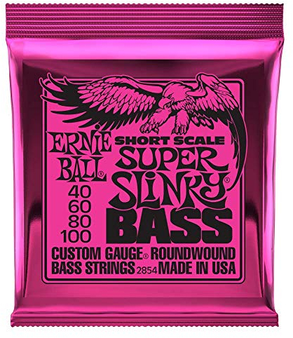 Ernie Ball, Super Slinky Nickel Wound Short Scale, P02854, Corde per basso elettrico a scala corta, diametro 45-100