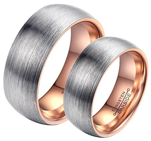 PAMTIER Fede Nuziale da Uomo in Carburo di Tungsteno Oro Rosa 8mm Misura 17