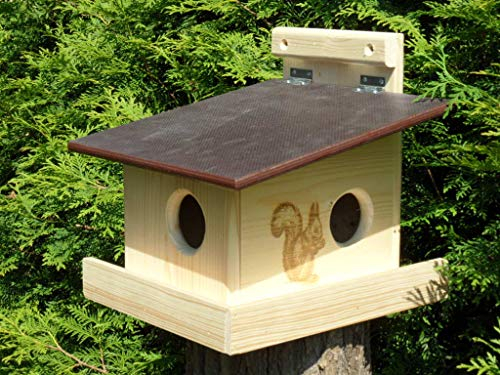 Hochwertig imprägnierter, Witterungsbeständiger XXXL Eichhörnchen Kobel/Futterhaus aus hochwertigem Vollholz, deutsches Qualitätsprodukt von Hand gefertigt im Bayerischen Wald (imprägniert)