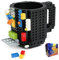 MA3TY Build-On Brick Coffee Mug, Funny Cup with DIY Creative Building Blocks Xmas Present, Novelty Birthday Gifts for Father Kids Women Men with 3 Bags Accessories (Black)