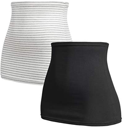 Herzmutter Bandeau abdominau Maternité pour Femme Enceinte - Lot de 2 Ceinture de Grossesse - Taille Haute - Chauffe-Reins - Extension de T-Shirt - 6300 (Noir/Rayé, S)