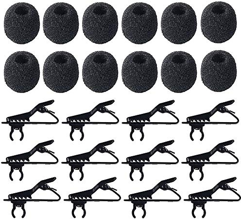 12Pcs Lavalier Microphone Clip Metal Tie Clips with 12Pcs Foam Windscreen Cover, Lapel Microphone Replacement Kit