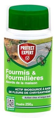 PROTECT EXPERT Poudre Anti-Fourmis & Fourmilières - 250g - Action Choc & Protection Longue Durée - A Base De Fleurs De Chrysanthème - Abords De La Maison FPNAT250N