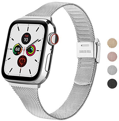 Wanme Correa Compatible con Apple Watch Correa 45mm 44mm 42mm 41mm 40mm 38mm, Estrecha y Fina Pulsera de Repuesto de Acero Inoxidable Hebilla de Metal para iWatch Series 8 7 6 5 4 3 2 1 SE (Plata)