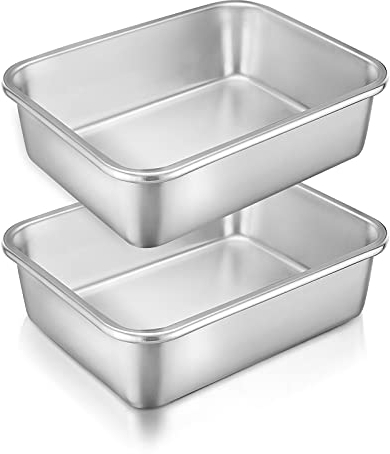 Homikit Auflaufform Set, 2 Stück Edelstahl Rechteckig Kuchenform Backform Ofenform Klein, 27 x 21 x 8 cm, Perfekt für Lasagne/Mäser/Brownie, Schwerlast & Spülmaschinengeeignet