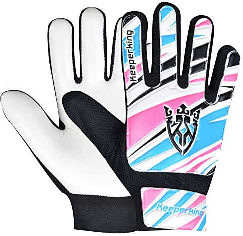 Keeperking Torwarthandschuhe Kinder, Jungen und Mädchen, Junior Fußballhandschuhe Fußball Spielerhandschuhe für Jungen tormannhandschuhe mehrere Farben Große 4-7 (4,weiß-Schwarz-Weiß)