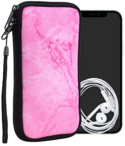 kwmobile Handytasche für Smartphones XL - 6,7/6,8 - Neopren Handy Tasche Hülle Cover Case Schutzhülle - Marmor Pink Rosa - 17,2 x 8,4 cm Innenmaße