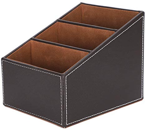 Alvinlite Support de télécommande TV, boîte de rangement multifonction pour organisateur de bureau, caddie de fournitures de bureau à 3 compartiments, boîte de rangement en cuir PU