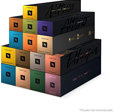 Nespresso Vertuo - Bundle Découverte 150 Capsules de café - Intensité de 4 à 9 - Sélection de 15 Cafés