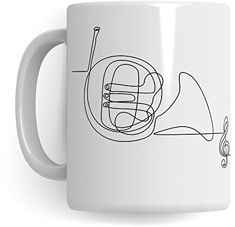 Pagma Druck Horn Tasse - Musik Geschenk für Hornist - Kaffeetasse Musiker Hornspieler - Instrument Geschenkideen Hornisten Zeichnung Design Kaffee-Becher 330 ml Keramik Premium Oberfläche