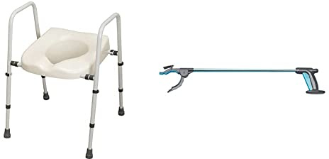 NRS Healthcare M66613 Mowbray Toilet Seat and Frame Lite - Width Adjustable - Flat Pack & Combi-Reacher - 81 cm (32 inch) Reaching Aid