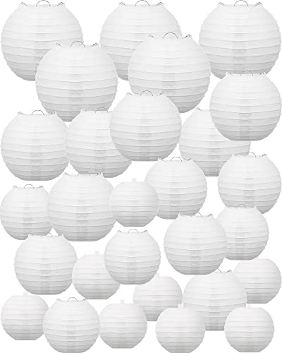 Weiße chinesische japanische Papierlaternen, 10,2 cm, 15,2 cm, 20,3 cm, 25,4 cm, 30,5 cm, hängende runde Papierlaternen, chinesische Laternen, Lampen für Hochzeit, Party, Babyparty,