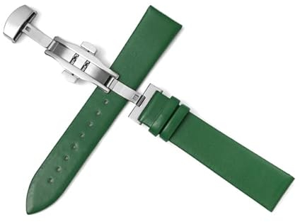 Correa de reloj de cuero genuino 10 mm 12 mm 13 mm 14 mm 15 mm 16 mm 17 mm 18 mm 19 mm 20 mm 21 mm 22 mm Correas ultra delgadas con hebilla de mariposa suave-verde, 15 mm