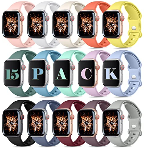 Dirrelo 15 Pack Deportiva Correas Compatible con Apple Watch Correa 42mm 44mm 45mm 49mm para Mujeres Hombres, Suave Silicona Correa para Apple Watch SE/Ultra/Ultra 2/9/8/7/6/5/4/3/2/1,Color A, S