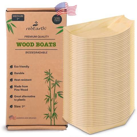 rebEarth Lot de 100 assiettes jetables en bois naturel - Taille moyenne 17,8 cm - Respectueux de l'environnement - Durable - Résistant à la chaleur - Excellente alternative au plastique (taille M)