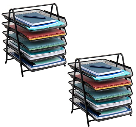 Mind Reader Network Collection, Bandeja de Papel de 5 Niveles, Almacenamiento de Archivos, Organizador de Escritorio, Malla metálica, Juego de 2, Color Negro