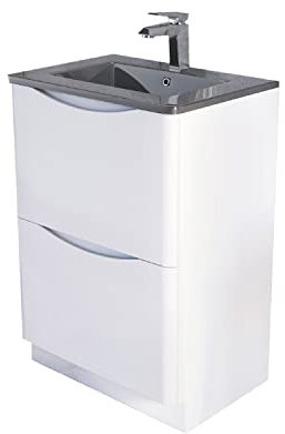 Eaton White Floor Standing Vanity Unit Includes Grey Glass Basin Bathroom Furniture Storage Unit 600mm