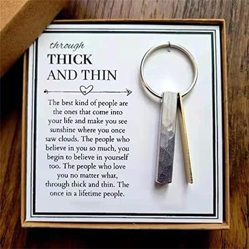 VHIMASA Through Thick and Thin Keychain Inspirational Key Ring Creative Keychain Birthday Gift for Friends