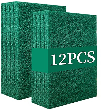 GUEICN Heavy Duty Scour Pads Sponge Dish Scrubber Non-Scratch Green Reusable Household Scrub Pads for Kitchen and Dish Cleaning Tool (12Pcs)