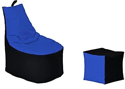 Momiralland Classic Sitzsack XL - XXL mit Hocker Sitzkissen BodenKissen Sessel In- & Outdoor geeignet Gaming Sitzsack für Erwachsene und Kinder… (Schwarz - Blau, XXL - Durchmesser 78 cm)
