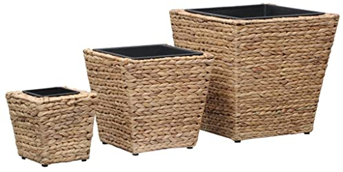 FIRBNUS Pot de Fleurs Extérieur 40x40x40 cm(L) Cache-Pot de Plantes Carré avec Size Petite/Moyenne/Grande Set 3 Pcs Amovible Lit de Plantation de Herbes Tomates Résine Tressée Brun