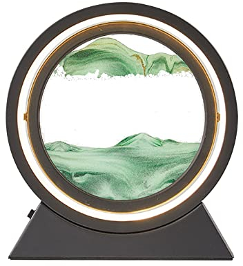 kyaoayo Tableau de sable rotatif avec veilleuse LED，10 Pouces Image de Sable Fluide Art de Sable Mobile，3D Sable Dynamique Art，pour Bureau, Maison, Art de Bureau (vert)
