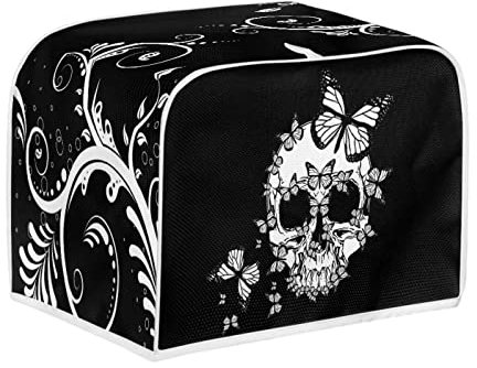 STUOARTE Skull Butterfly Toaster Cover 3 Slice, Kitchen Small Appliance Dust Cover Four Slice Bread Toaster Oven Cloth Cover Organizer Bag Dust and Fingerprint Protection
