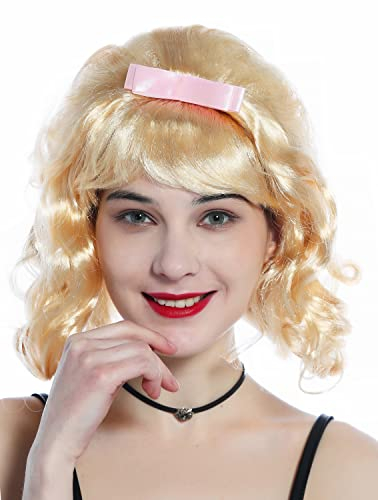 WIG ME UP - 91734-ZA02 Perücke Damen Halloween Karneval 50er Rockabilly Locken Hellblond Schlaufe Beehive