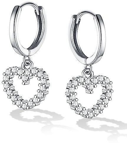 Chriscoco Herz Ohrringe 925 Sterling Silber - Damen & Mädchen Creolen Anhänger mit Herz für Kinder