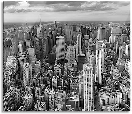 New York Skyline Herdabdeckplatte & Spritzschutz aus Echtglas | Für Herd-Kochfelder | 60x52 cm