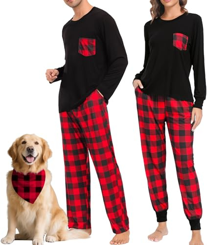 SWOMOG Pyjama de Noël pour couples - Pyjama de Noël pour la famille - Ensembles assortis - Pyjama de Noël - Ensemble mignon, Carreaux noirs et rouges, M