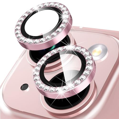 KoGiio Pellicola Fotocamera Compatibile con iPhone 15/iPhone 15 Plus, Vetro Temperato 9H Anti Graffio Protezioni per Obiettivi, Diamante di Cristallo, HD Lega Alluminio Lente Protezione -Rosa