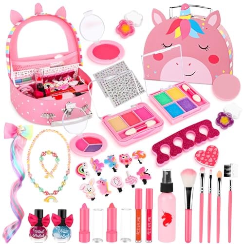 Nabance Schminkkoffer Mädchen Waschbar Schminke Kinder Mädchen Rosa Einhorn Makeup Spielzeug Kinder Schminkset Mädchen Schminkkopf Mädchen Geschenke 4 5 6 7 8 9 10 11 12 Jahre