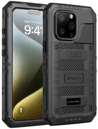 Beeasy for iPhone 15 Pro Max Case Waterproof Heavy Duty Tough Metal Armour Cover Shockproof Dustproof Built-in Screen Protector, Robust Full Body Protective Military Rugged Case for 15 Pro Max 6.7inch