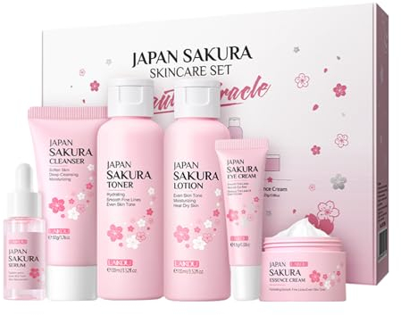 5 pezzi Set Regalo Per La Cura Della Pelle Sakura Kit Skincare Viso Completo Tutti I Tipi Di Pelle Per Ragazze Adolescenti Donna